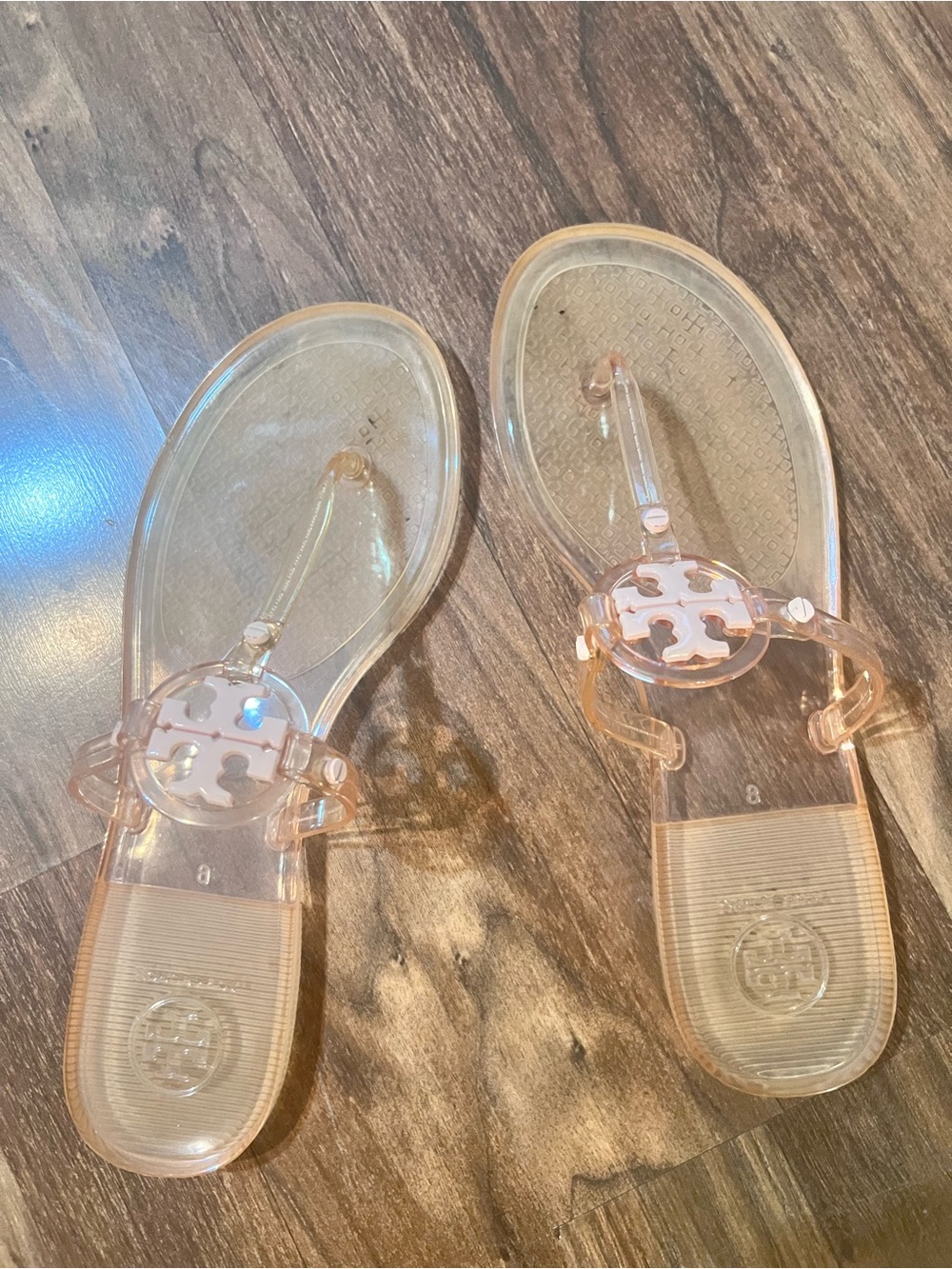 Tory Burch Pink Transparent Jelly Logo Thong Sandals